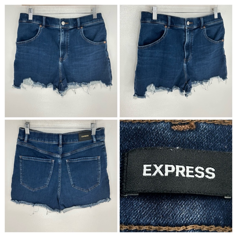 Express Super High Rise Mom Shorts Size 8 Blue Raw Hem Denim Jean‎ Shortie Y2K